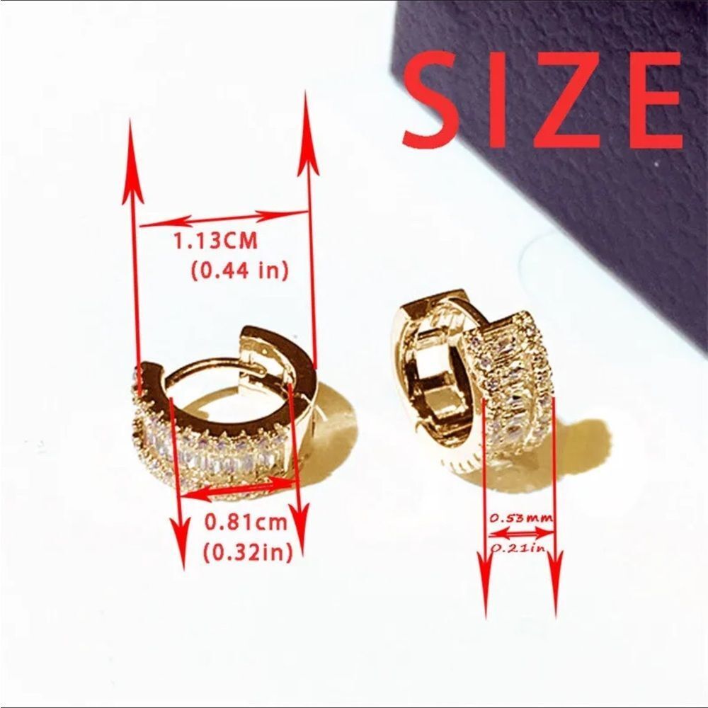 👠 Beautiful Gold Plated Cz Diamond Huggies - Picture 3 of 10